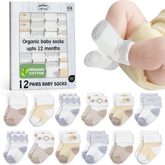 Medias para Bebé Mother's Choice 0-6 Meses Algodón Orgánico 12 Pares