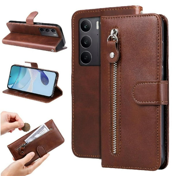 Funda con Cremallera para OPPO A5 4G/5G, Carcasa Cartera de Cuero PU con Soporte y Tarjetero