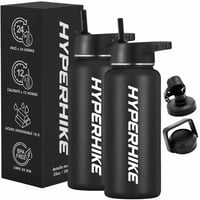 Pack 2 Termo Acero Inoxidable 1Lt Hyperhike + 6 Tapas Negro / Negro