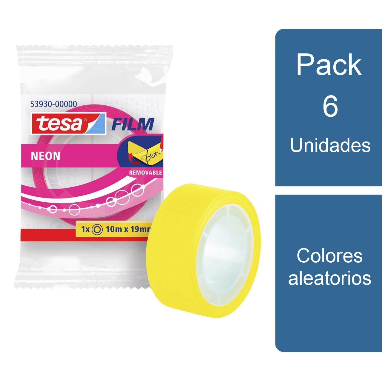 Pack 6 Cintas Adhesiva Tesafilm Neón 19Mm X 10Mts Colores Aleatorios