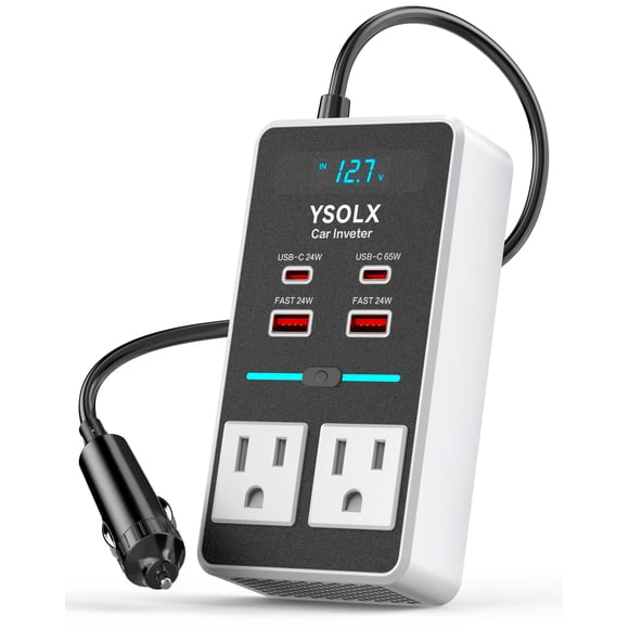 Inversor de corriente para coche YSOLX de 200 W con carga rápida dual USB-C/48 W de 65 W