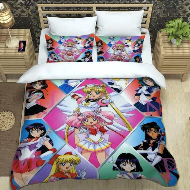 S-Sailor Moon Bedding Set,Duvet Cover Comforter Bed Set Quilt Cover Pillowcase, Size Boys Girls Adults Bed Sheets