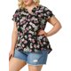 thumbnail image 4 of Agnes Orinda Blusas de Mujer Tallas Grandes Retro Floral Cuello en V con Capas Mangas Cortas 3X Negro, 4 of 7