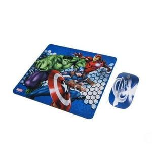 Disney - Kit Mouse Inalambrico Usb 3B Y Mousepad Azul Avengers