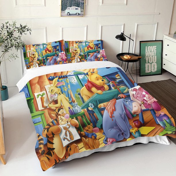v1028 Bed Sheets The Pooh Bear Bedding Set Duvet Cover Queen With Pillowcase Children'S Bedding Set Universal, Suitable For Children 3-Piece Bedding Set (1 Duvet Cover + 2 Pillow Shams) Bed Sheets ju1