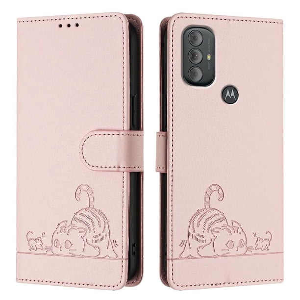 Funda tipo cartera FOXDOCK para Motorola MOTO G Power 2022 con soporte, ranuras, RFID, diseño de gato