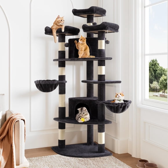 Cama para mascotas Allewie 185 cm Torre para gatos de esquina con forma de abanico Gris oscuro