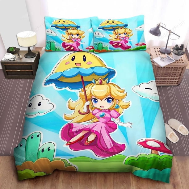 Super Mario Princess Peach In Chibi Art Style Quilt Duvet Cover Set3-Piece Bedding Set