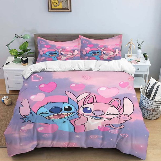 v2489 Bed Sheets Stitch Duvet Cover Sets Pillowcase Bedding Set Kids Children Princess Gift Girls Single Queen King Size Bed Linen 3-Piece Bedding Set (1 Duvet Cover + 2 Pillow Shams) Bed Sheets ju248