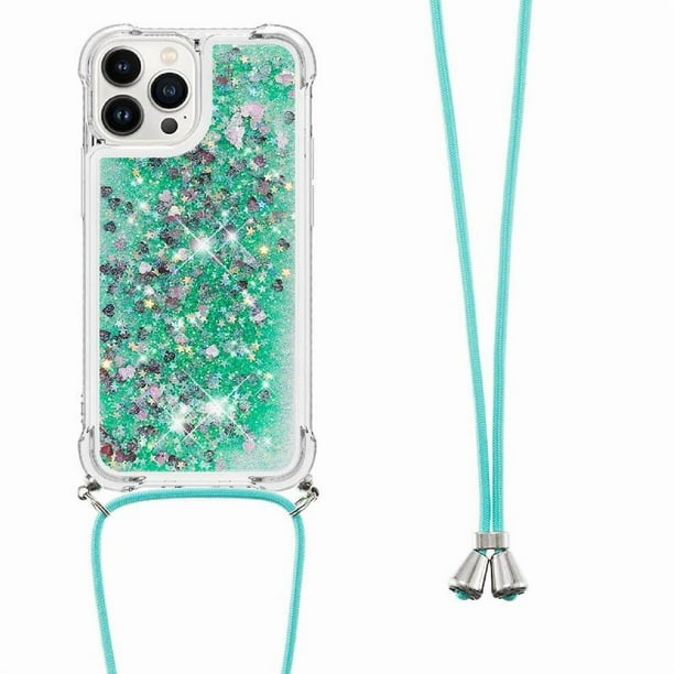 Funda FOXDOCK para iPhone 15 Pro Max con Cuerda Ajustable, Brillo Líquido, Protección Antigolpes y Lente – Ideal para Regalo