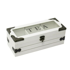 Fliperex - Caja De Te 3 Divisiones Tapa Con Diseño Decorativa Decohogar Blanco