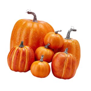 Magideal - 7 Calabazas Artificiales De Espuma Para Manualidades, Accesorios Para Fotos, Decoración De Halloween, Calabazas Decorativas De Otoño Para Decoración Naranja Intenso