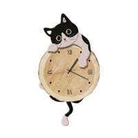 Magideal - Reloj De Pared Con Diseño De Gato, Silencioso, Moderno, Bonito, Con Péndulo, Decorativo, Para Habitación Infantil, Cocina, Dormitorio Y Decoración Del Blanco Y Negro