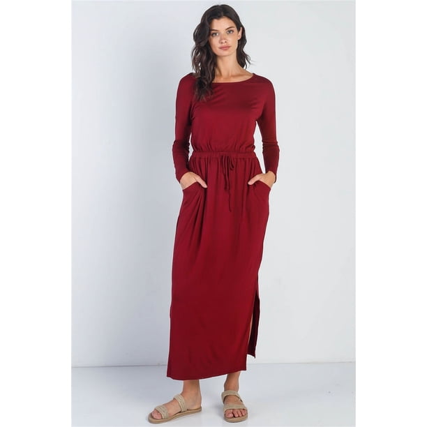 Vestido Maxi Básico con Mangas Midi Burdeos S