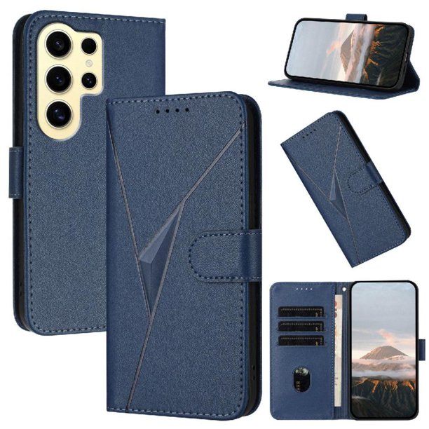 Funda Cartera Fibra de Carbono para Samsung Galaxy S24 Ultra con Soporte y Cierre Magnético Azul