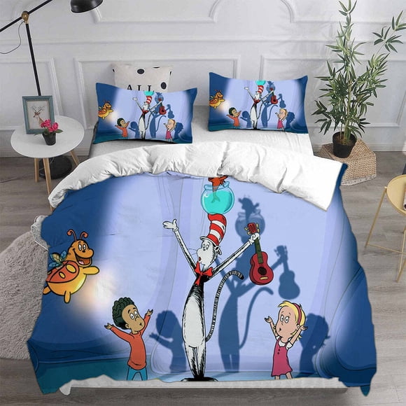 The Cat in the Hat Donna Cover Bedding Set Bedroom Suit Size3-Piece Bedding Set (1 Duvet Cover + 2 Pillow Shams)