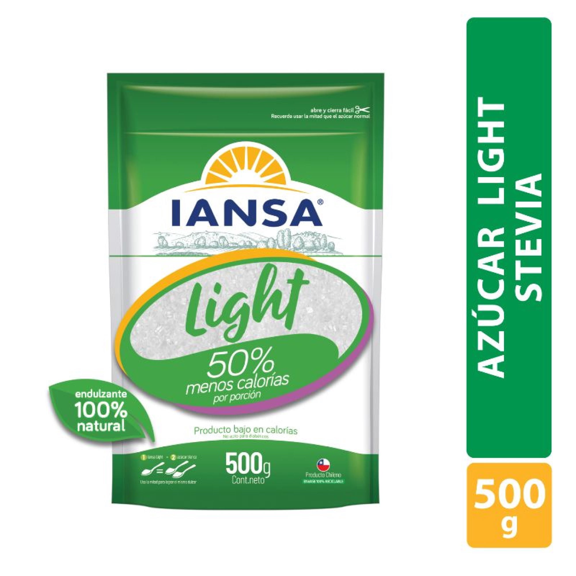 Azúcar Blanca Granulada Light Con Stevia Bolsa 500 g Iansa