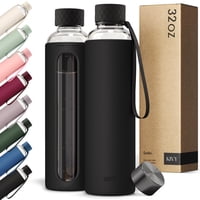 Botella De Agua Kivy Glass De 950 Ml Con Funda De Silicona Negra