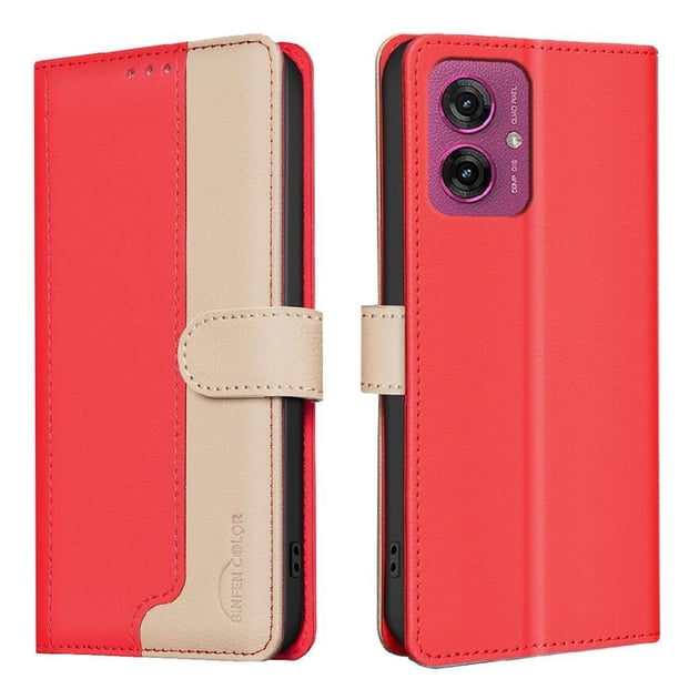 Funda Cartera con Bloqueo RFID para Motorola Moto G55 5G con Ranuras y Soporte Rojo