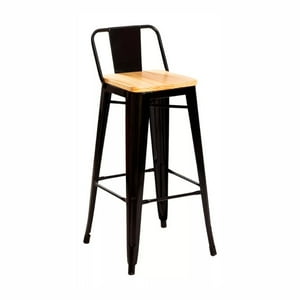 Klik Muebles - Taburete Tolix Negro Alto Con Respaldo Para Bar O Terraza - Asiento De Madera Clara