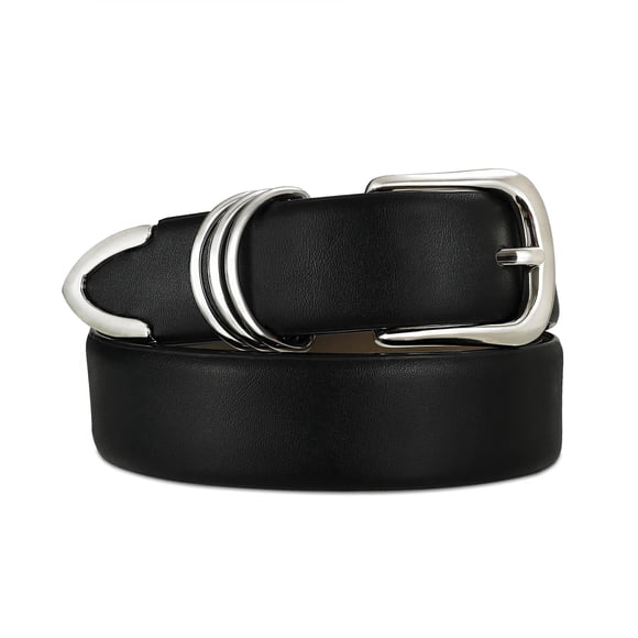 Cinturón RISANTRY para mujer de 3 cm, cuero negro y hebilla plateada
