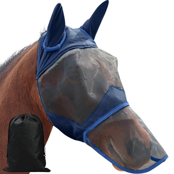 Máscara antimoscas para caballo SuyiKrxn de cobertura total con protección UV, azul marino