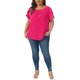 thumbnail image 2 of Agnes Orinda Blusas de Verano para Mujer Tallas Grandes de Trabajo con Mangas Cortas Plisadas Cuello Redondo Mangas de Tulipán 1X Rosa Fucsia, 2 of 6