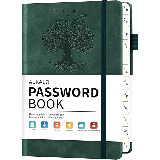 Libreta para Contraseñas ALKALO 414 Claves con Pestañas Alfabéticas, Verde, Small