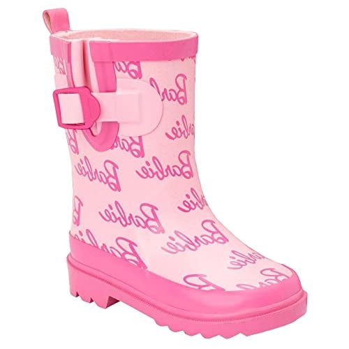 Barbie Wellies Girls Kids Short Pink Glitter Logo Rain Wellington Boots 6.5 US NITDLER