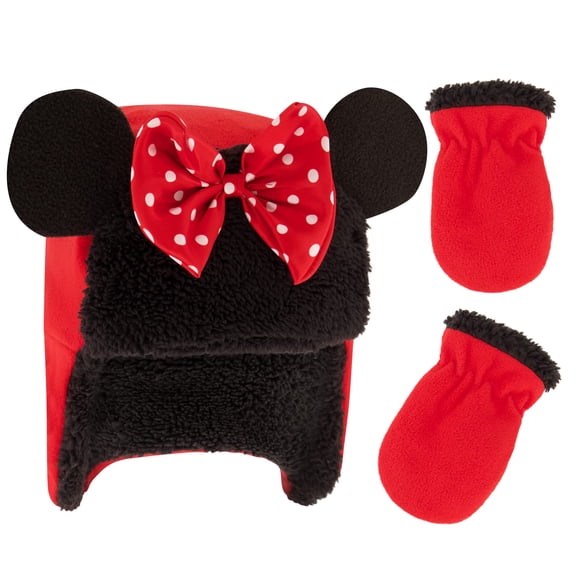 Disney Minnie Mouse Conjunto de Gorro Trapper de Forro Polar y Manoplas para Niños Pequeños
