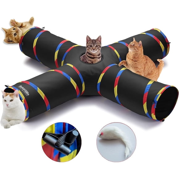 4 Way Cat Tunnels for Indoor Cats with Mouse Toy Play Ball