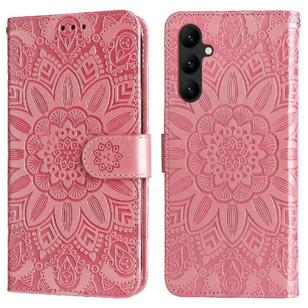 Funda tipo cartera FOXDOCK para Samsung Galaxy A24 4G , diseño girasol en relieve, cuero PU, cierre magnético, soporte y tarjetero