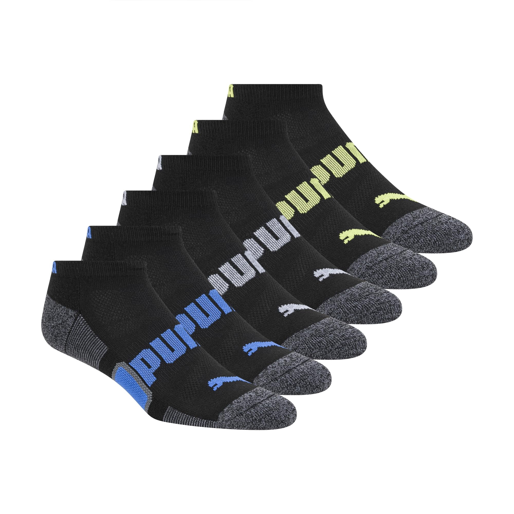 Calcetines Puma Unisex Para Niños De Corte Bajo, 6 Pares, Negros, Combinados 7-8.5 Us