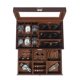 thumbnail image 1 of Caja de joyería GLJ con 6 compartimentos para relojes, 2 niveles, terciopelo, 1 of 8
