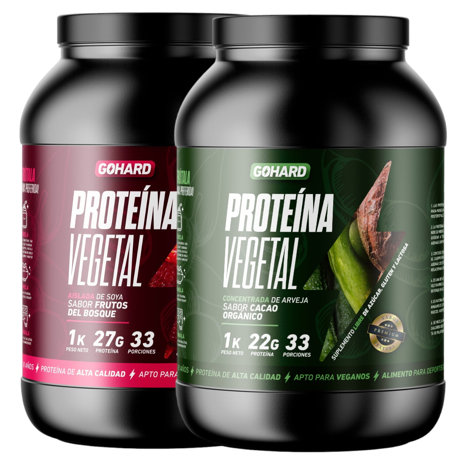 Gohard - Pack Proteinas Vegetales 2kg Total 66sv Cacao Orgánico-frutos Del Bosque