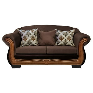 América Decora - Sofá Con Resorte Estructura Búfalo 3 Personas Chenille+Pu Café Oscuro X