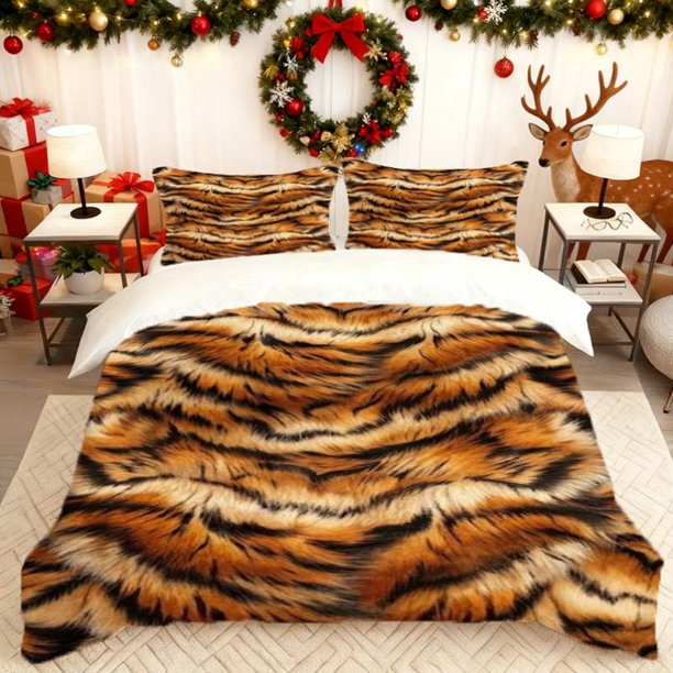 Tiger Skin Pattern Print Quilt Cover Set Bedding Quilt Cover Pillowcase Set Soft Comfortable Suitable for Home And Bedroom Guest Ro