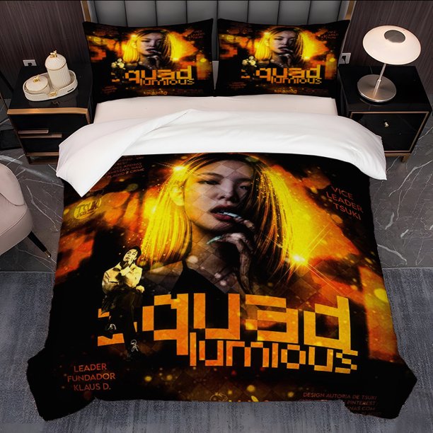 3pcs Squad Luminous Klaus & Tsuki Themed Print Exquisite Pattern Bedding Set with Duvet Cover and Pillowcases