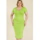 thumbnail image 1 of Saronite Vestido Midi Básico Ajustado con Cuello Abierto y Manga Corta, Color Lima (Talla Grande para Mujer), 1 of 5