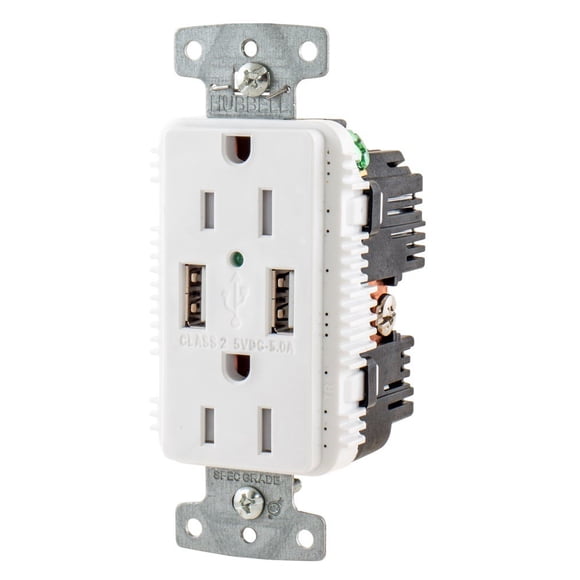 Contacto cargador USB Hubbell USB15A5W tipo A 15 A 125 V blanco