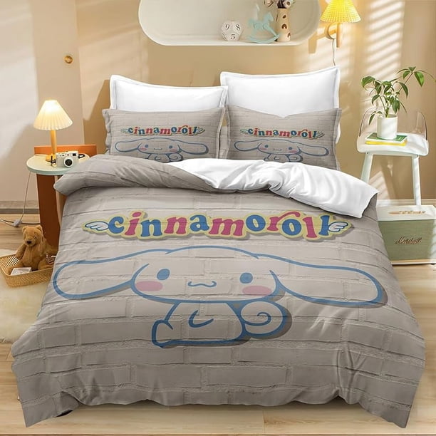 Cartoon 3 Piece Bedding Set CIN-namoroll Anime Comforter Set Cute Duvet Cover Sets Super Soft Girls Bedding Set Kids Bedroom Gifts