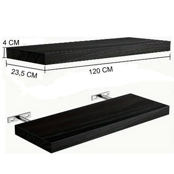 Estante Flotante De Madera Negro 23x120x4cm