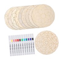 Magideal - Juego De Recortes De Madera Redondos Sin Pintar De 10 Piezas Con 12 Marcadores De Pintura. Kit De Pintura De Mandala De Madera Ligero Para Proyectos D