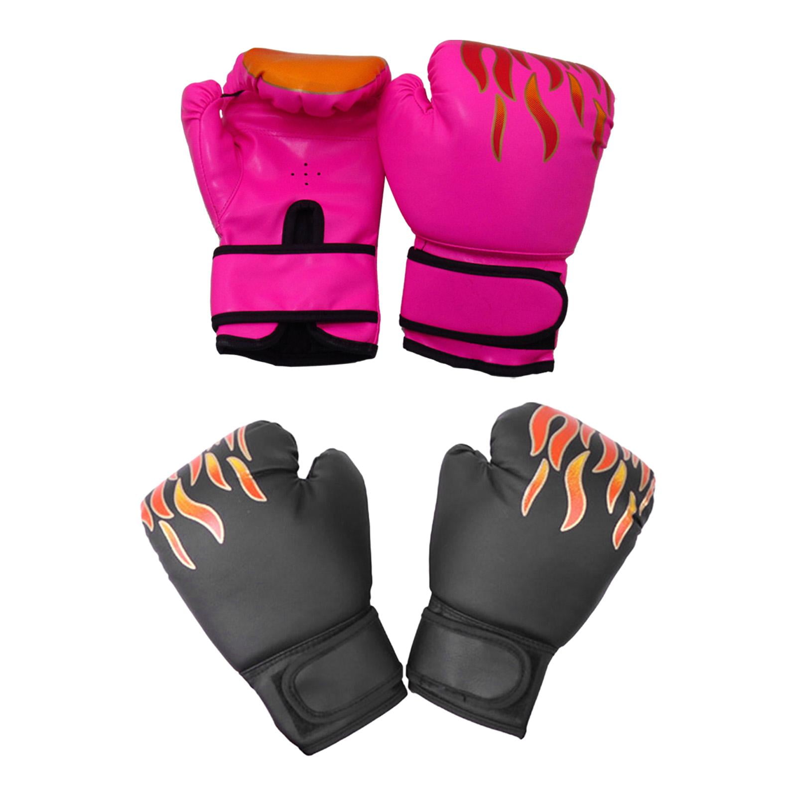 Ioensy - 2 Pares De Guantes De Boxeo Para Niños Ejercicio Físico Mma Muay Thai Guantes De Saco Pesado Rosa Y Negro