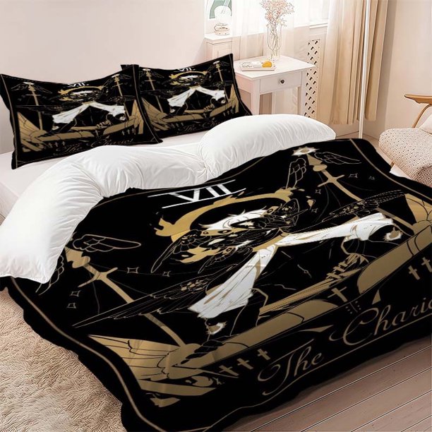 3pcs Chariot Tarot Theme Bedding Set Duvet Cover and Pillowcase Set Soft and Comfortable