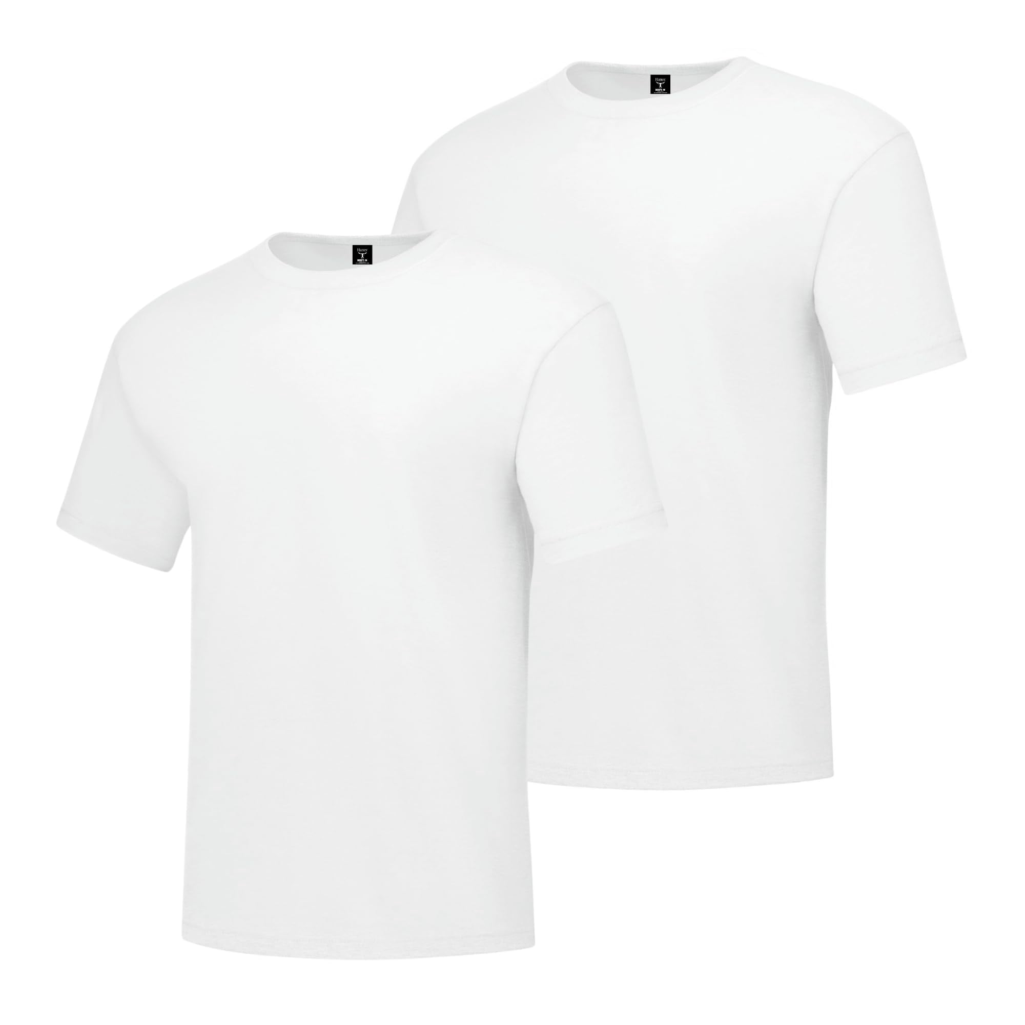Camiseta Hanes Beefyt De Algodón Pesado Con Cuello Redondo, Color Blanco, Paquete De 2