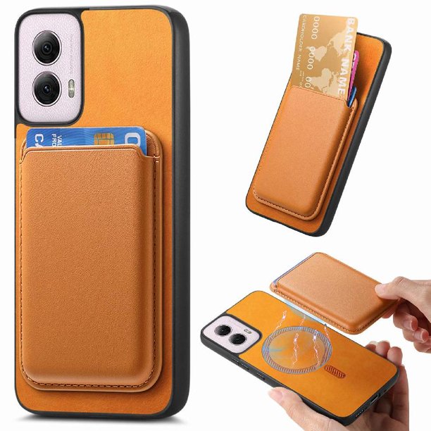 Funda de Cuero Magnética con Tarjetero para Motorola Moto G Power 2024 Cubierta Delgada Amarillo