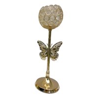 Genérico - Candelabro Mariposa Nórdico Dorado Cristal 30Cm Jhn
