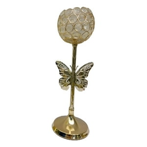Genérico - Candelabro Mariposa Nórdico Dorado Cristal 30Cm Jhn