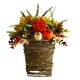 thumbnail image 4 of Cesta de flores para colgar en la pared, decoración para puerta de entrada, corona de cosecha otoñal, 35 x 35 cm, flores artificiales decorativas, temática de calabazas peonías de calabaza, 4 of 5